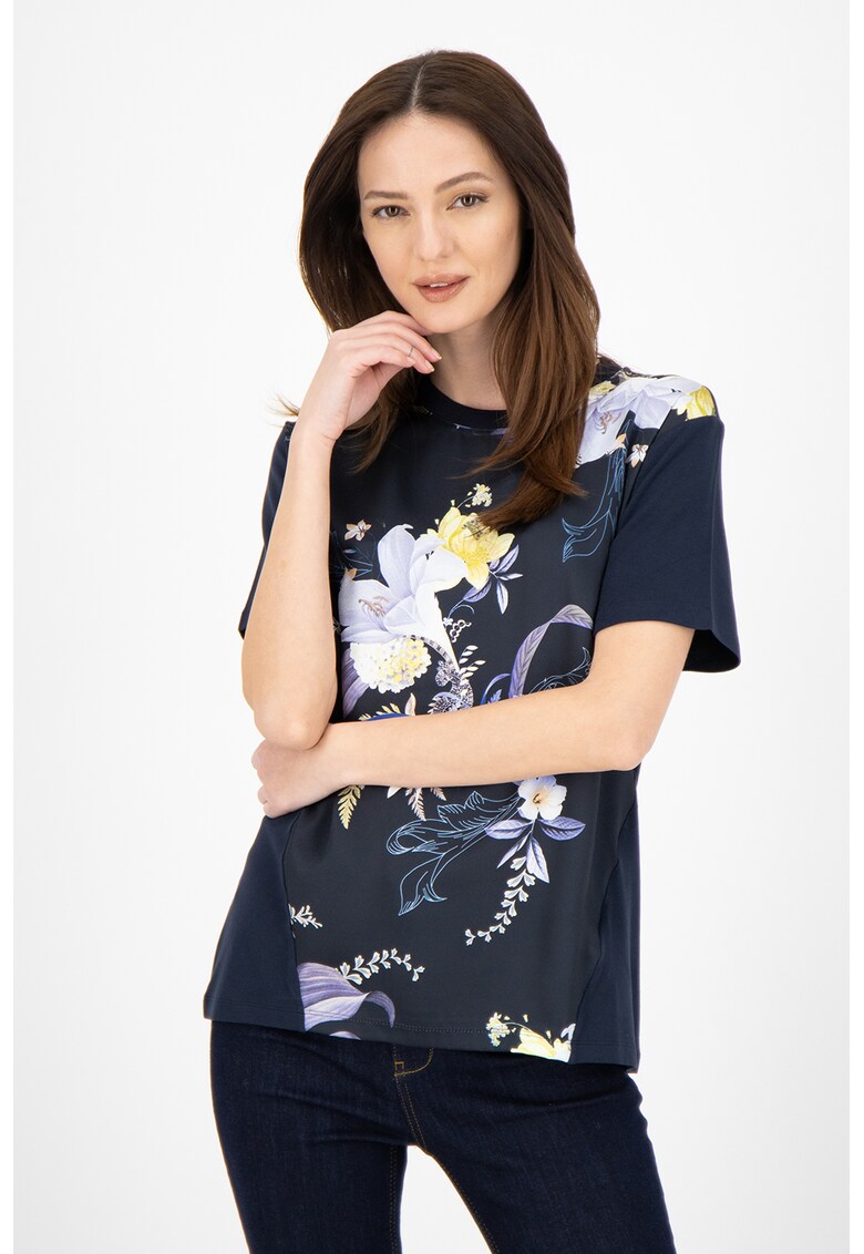 Tricou cu decolteu la baza gatului si model floral Debra