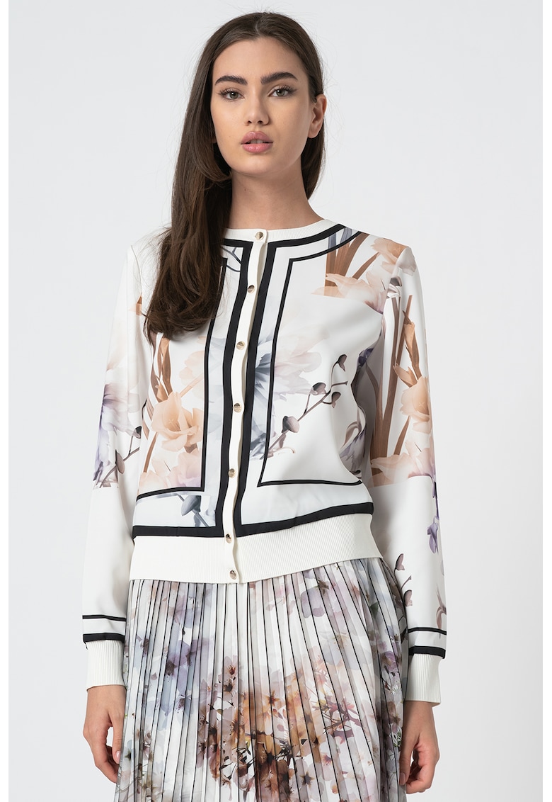 Cardigan cu nasturi si imprimeu floral