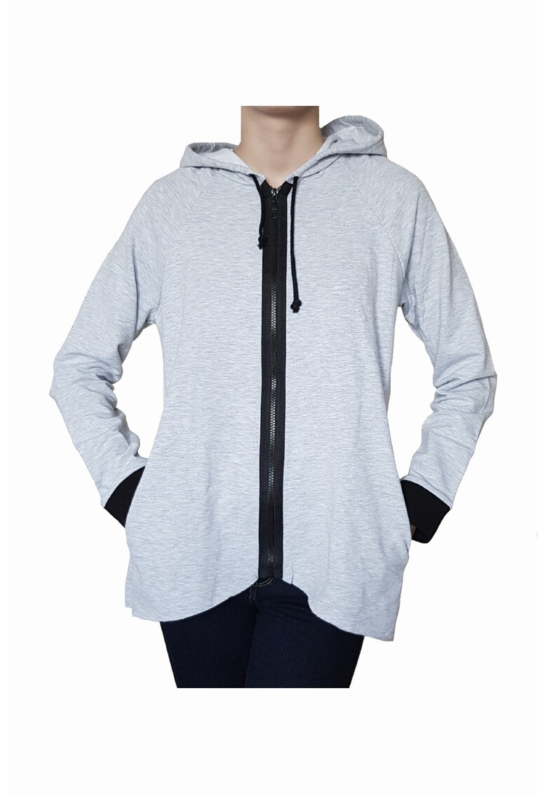 Hanorac Dama Theodora cu Gluga - Negru/Gri deschis