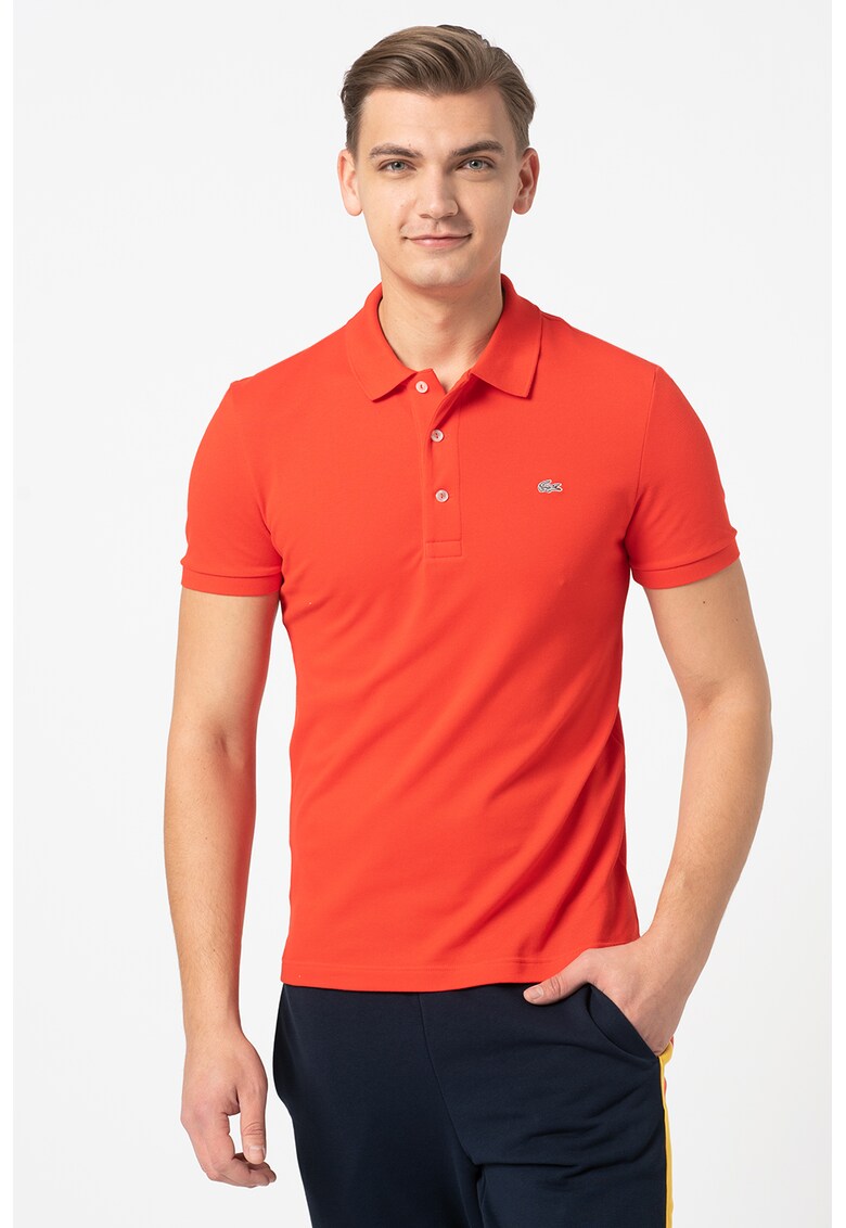 Tricou polo slim fit din material pique