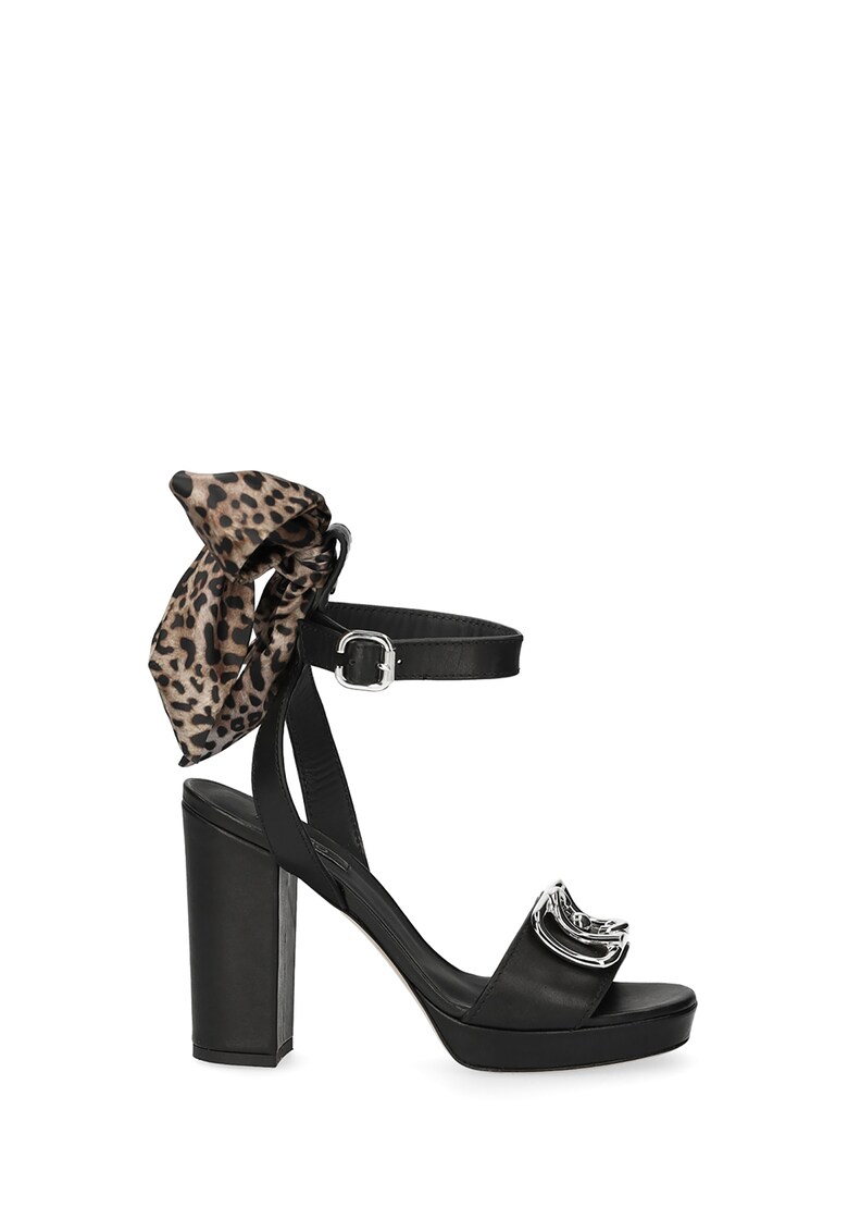 Sandale din piele cu toc inalt si animal print