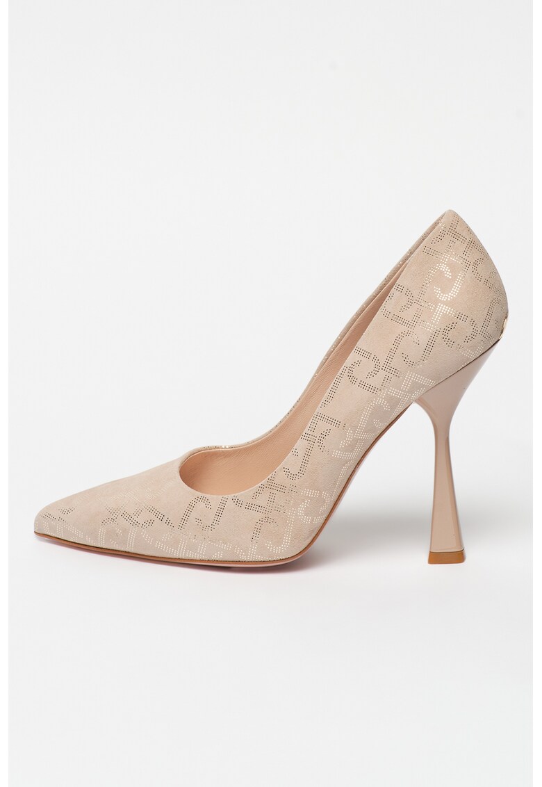 Pantofi de piele intoarsa cu varf ascutit si model logo Cleope