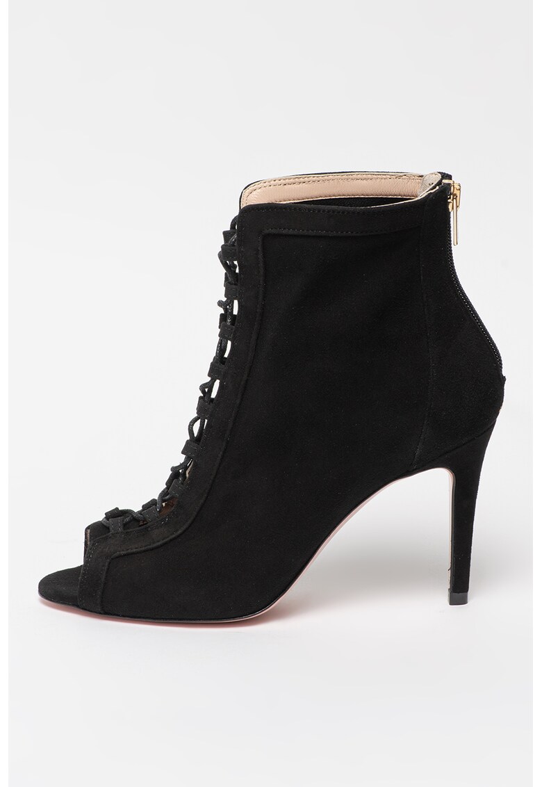 Botine din piele intoarsa cu varf decupat