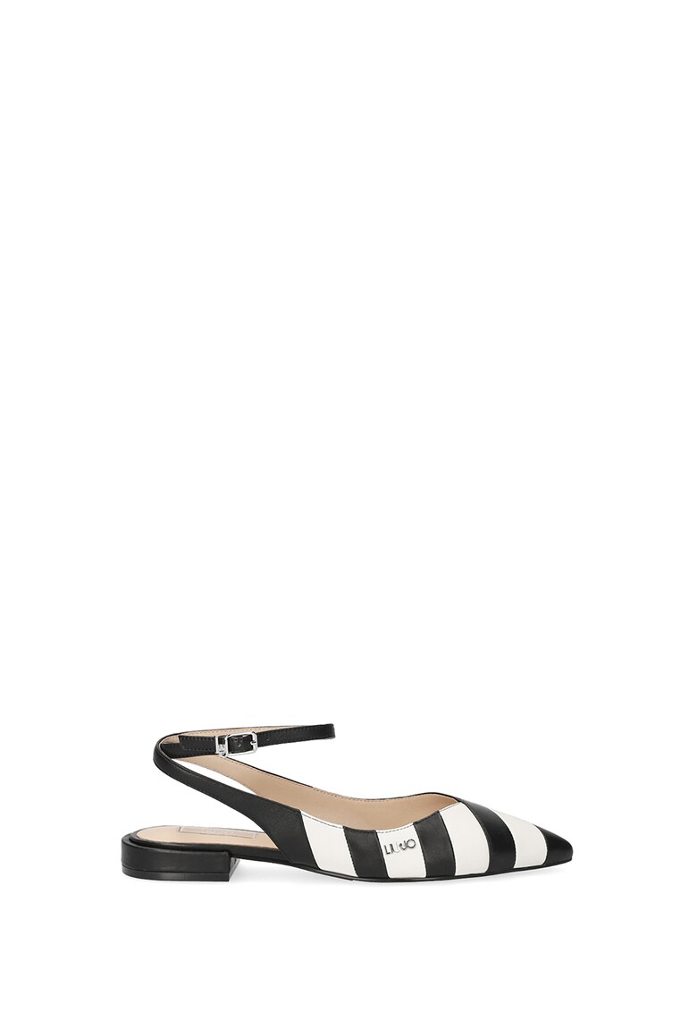 Pantofi slingback de piele cu varf ascutit si aplicatie logo