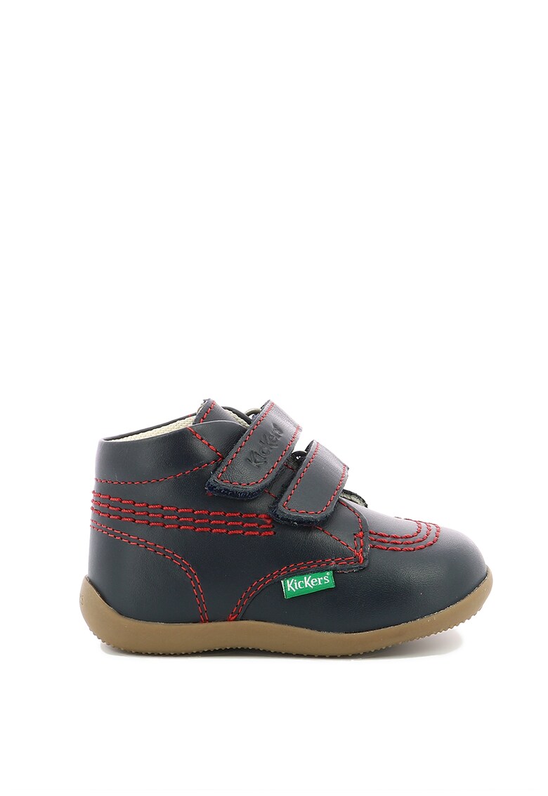 Ghete de piele cu velcro si cusaturi contrastante