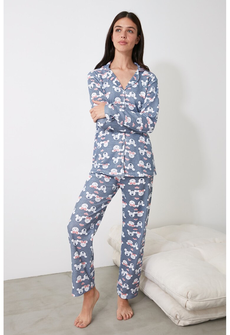 Pijama cu pantaloni lungi si imprimeu Minnie Mouse
