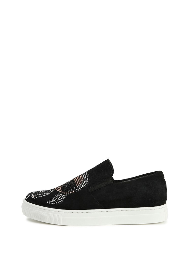 Pantofi slip-on de piele intoarsa - cu aplicatii de strasuri