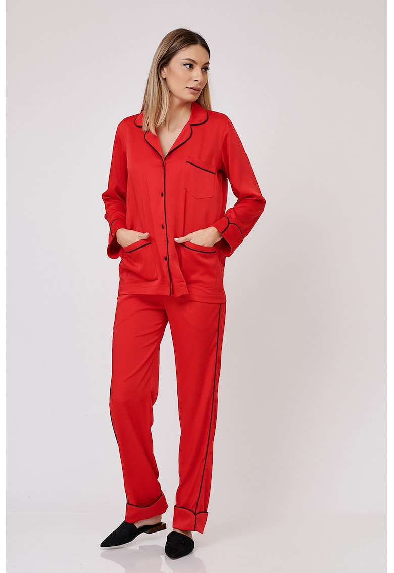 Pijama cu revere decupate si buzunare aplicate fashiondays.ro imagine noua