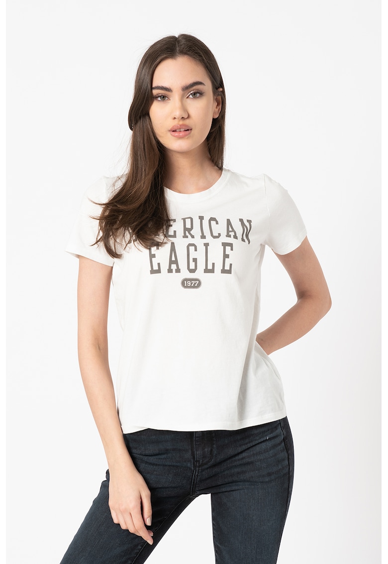 Tricou cu decolteu la baza gatului si logo American Eagle imagine noua