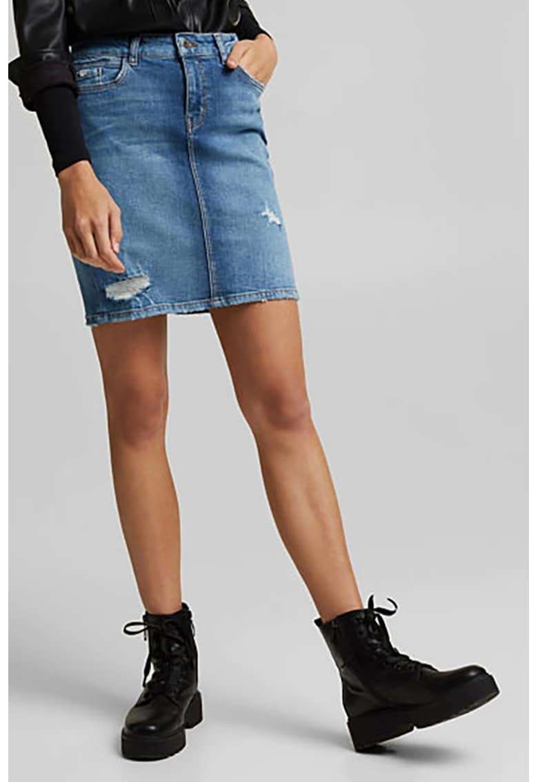 Fusta de denim cu aspect deteriorat