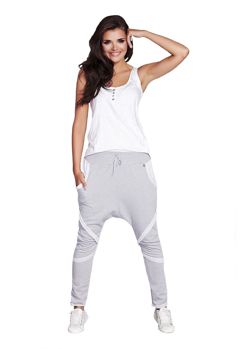 Pantaloni Dama Ciara cu turul lasat - Alb/Gri deschis
