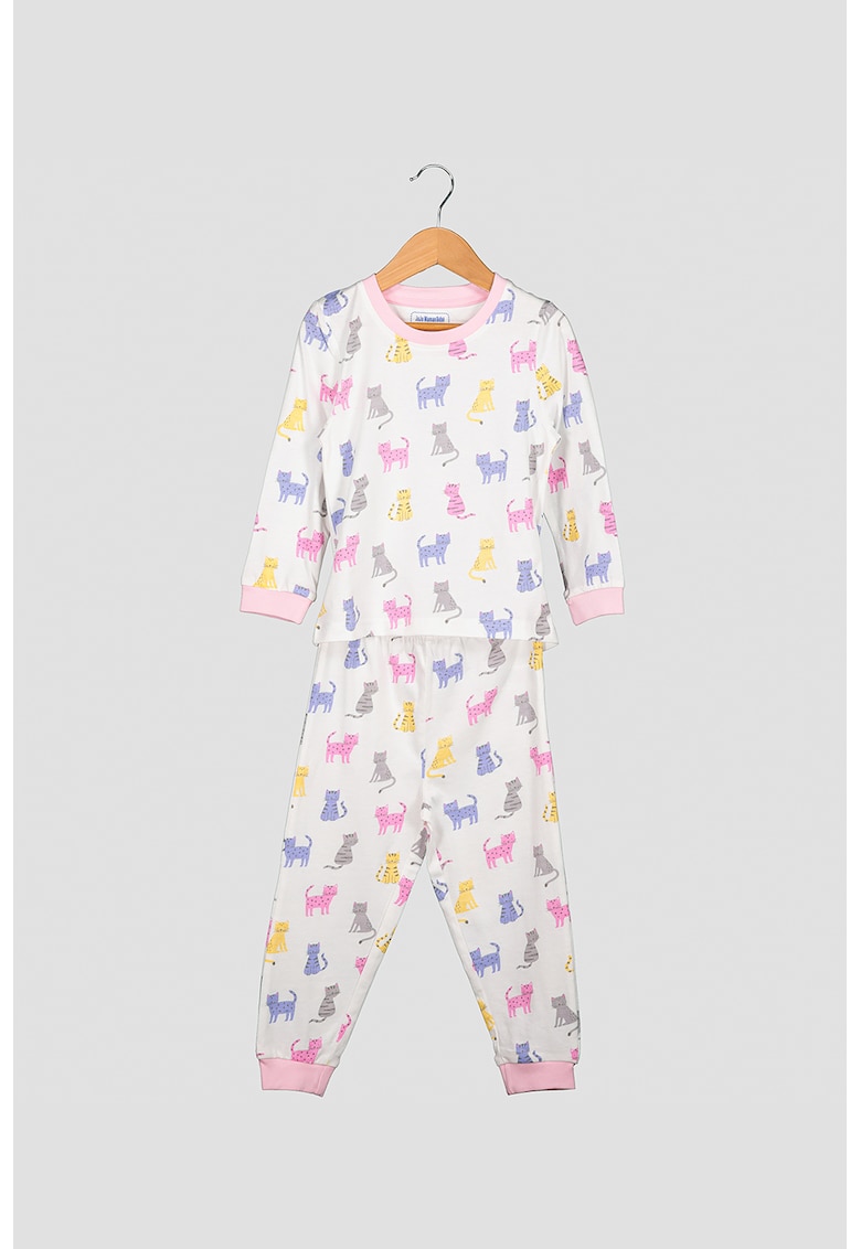 Set 2 perechi de pijamale – fete – cu dungi si model grafic cu pisicute – Alb/Roz/Albastru fashiondays.ro imagine noua 2022