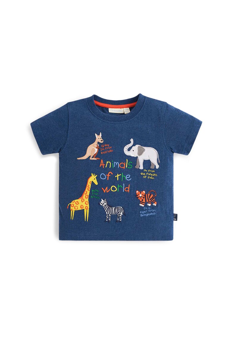 Tricou cu decolteu la baza gatului si broderie cu animale