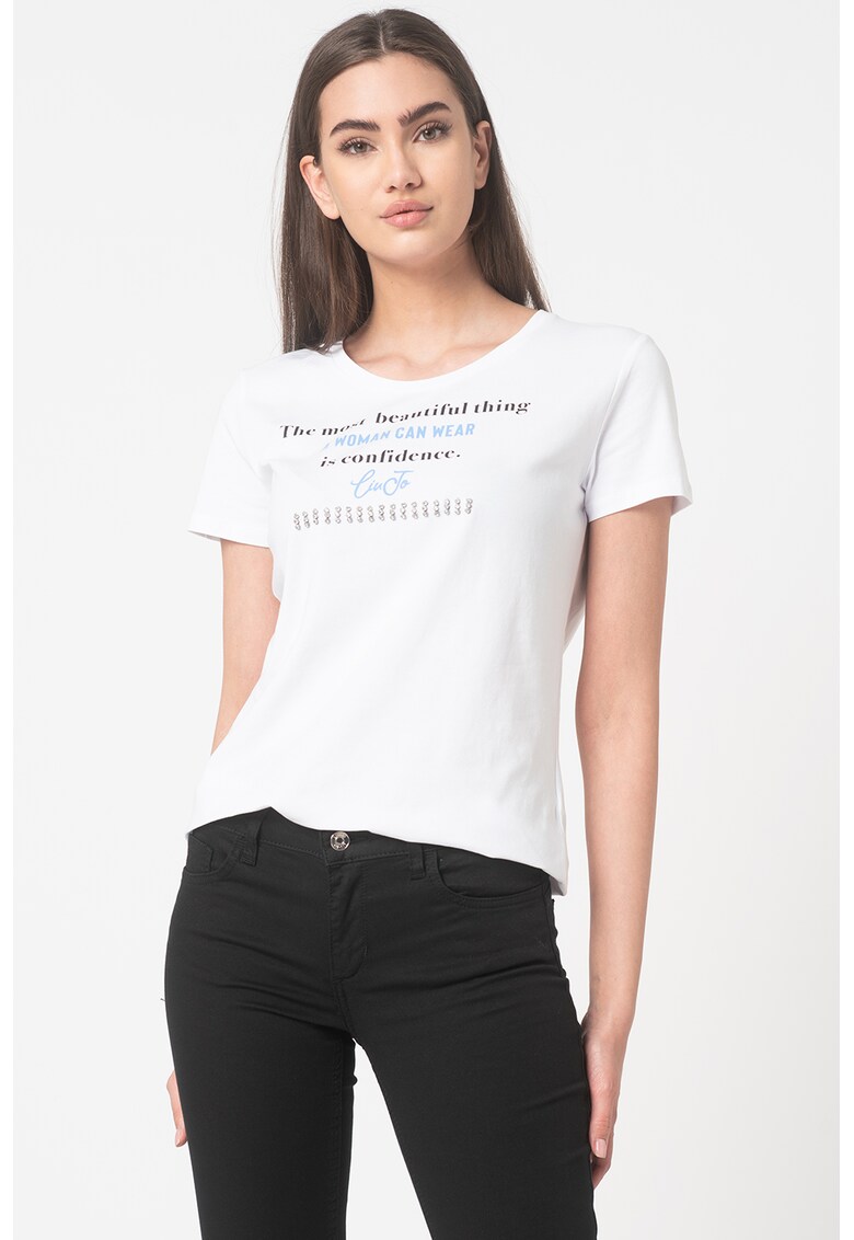 Tricou cu decolteu rotund si imprimeu text