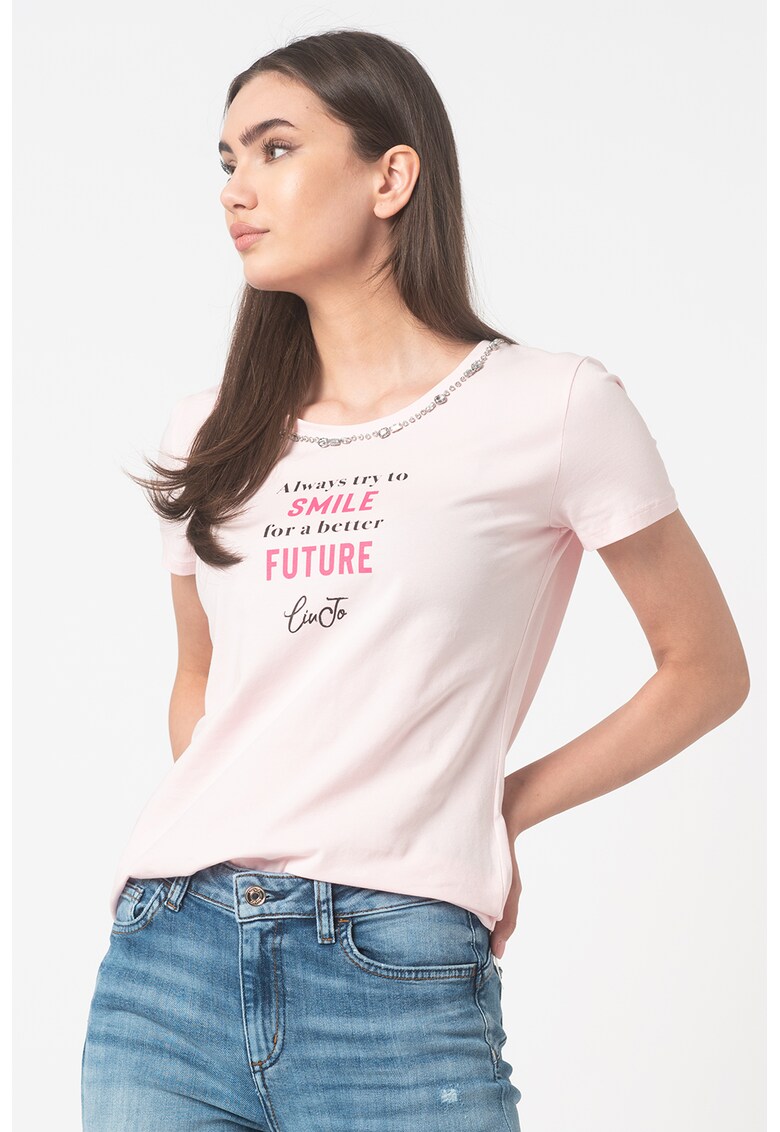 Tricou cu decolteu rotund si imprimeu text