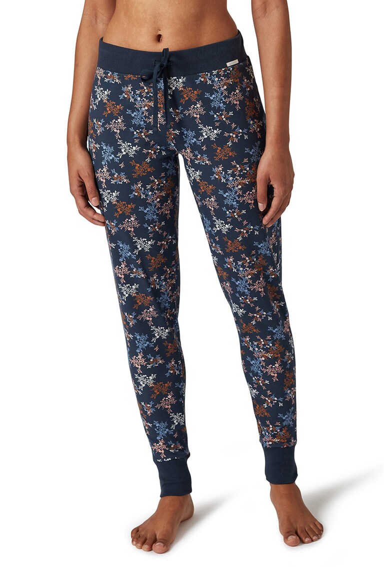 Pantaloni de pijama cu imprimeu floral si snur de ajustare