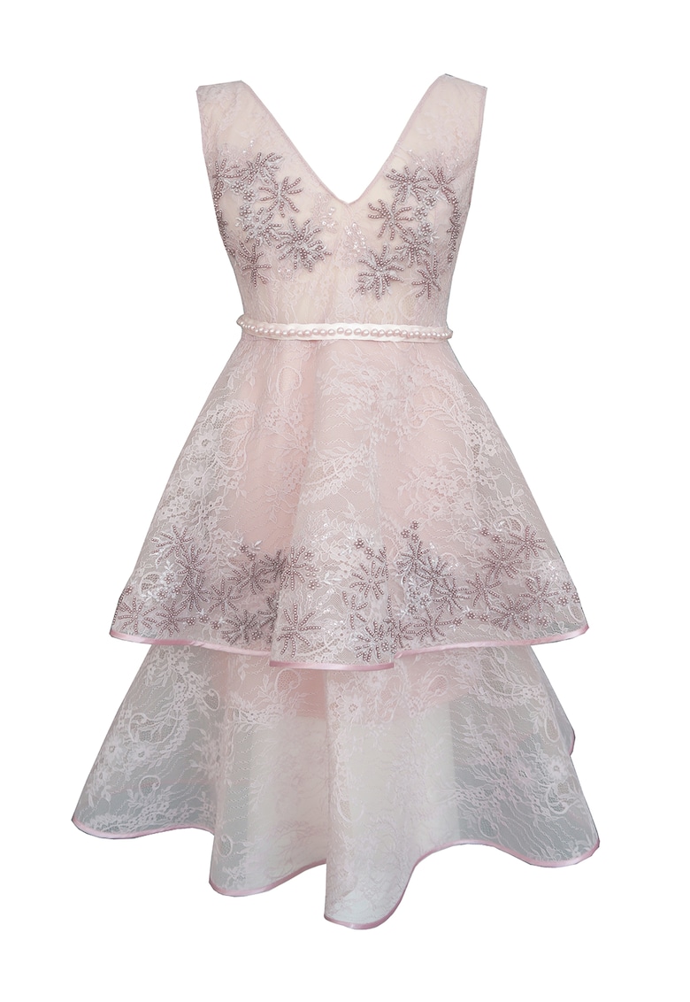 Rochie evazata cu decolteu in V Marlene - Roz pal