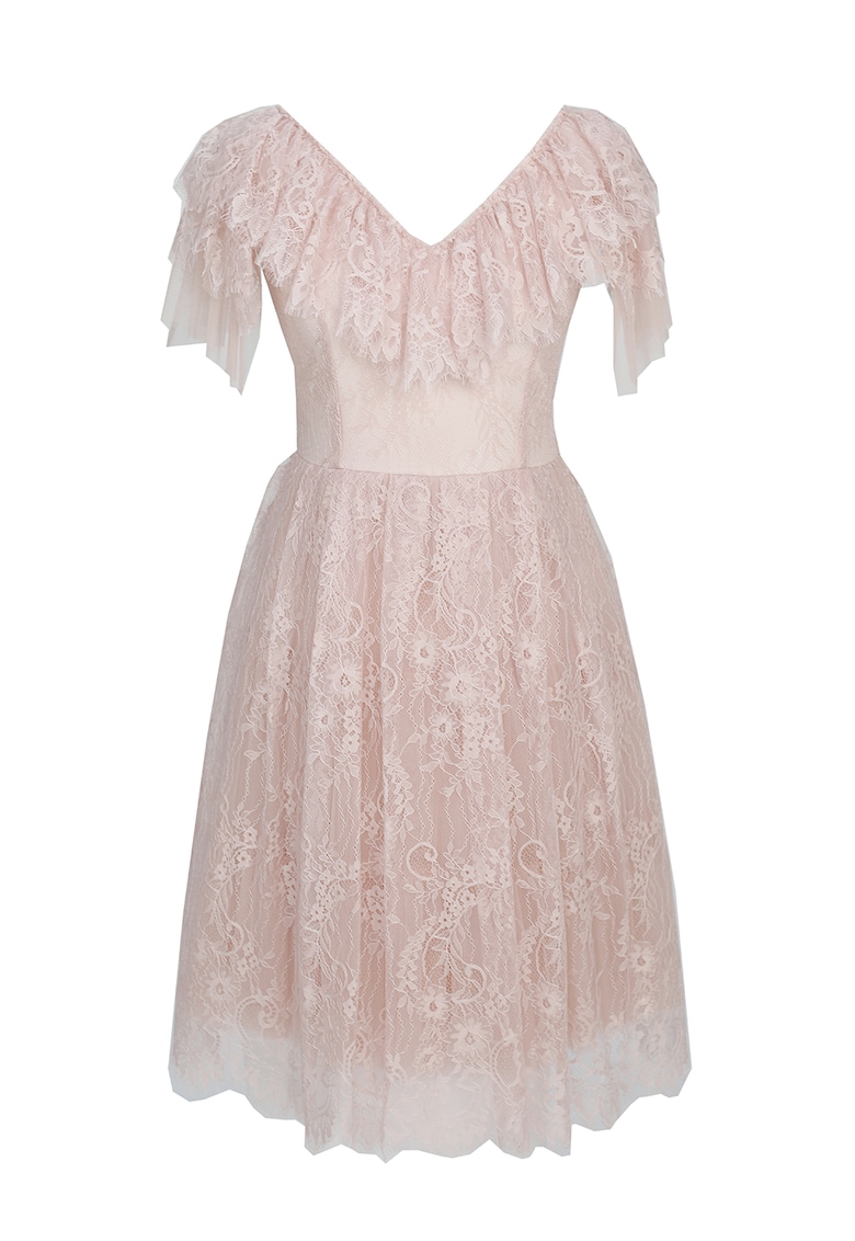 Rochie din dantela cu decolteu in V Vanessa - Roz