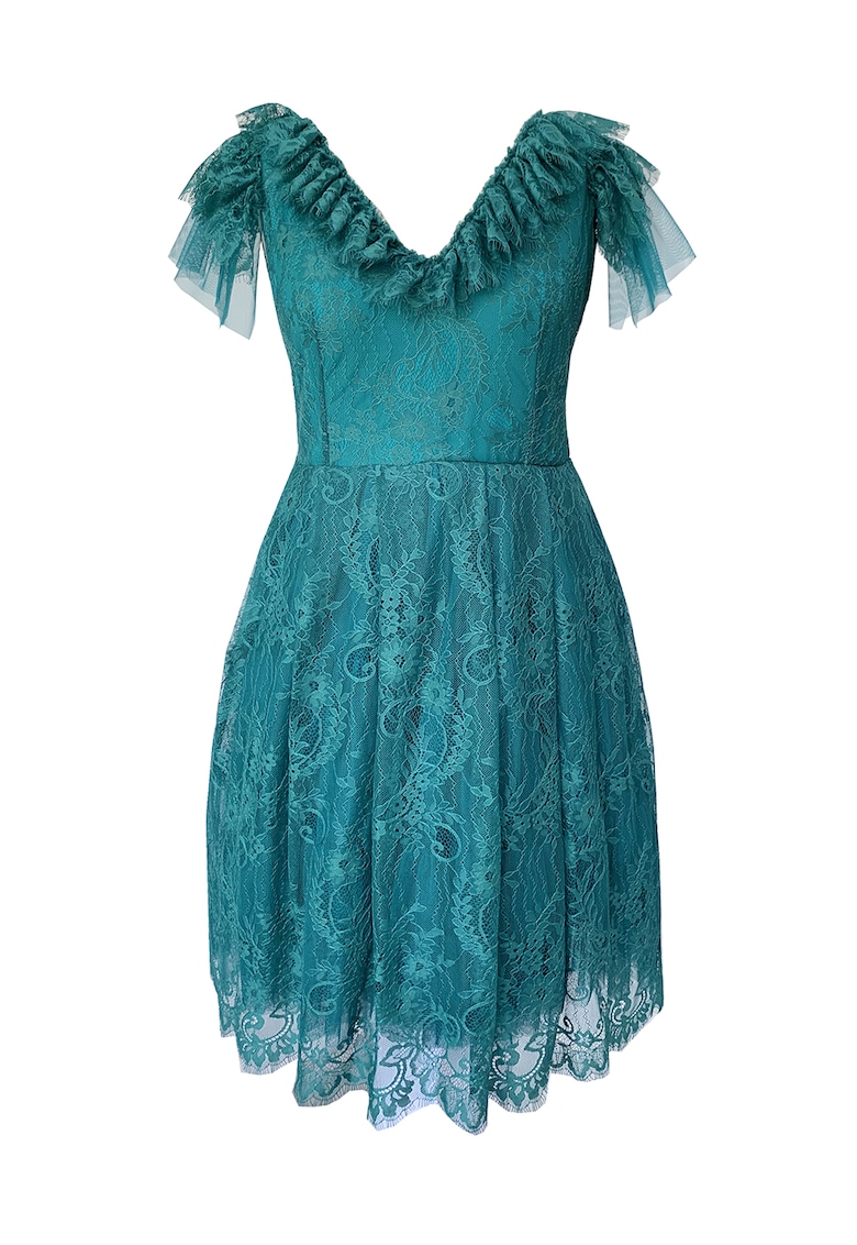 Rochie din dantela cu decolteu in V Vanessa - Albastru petrol