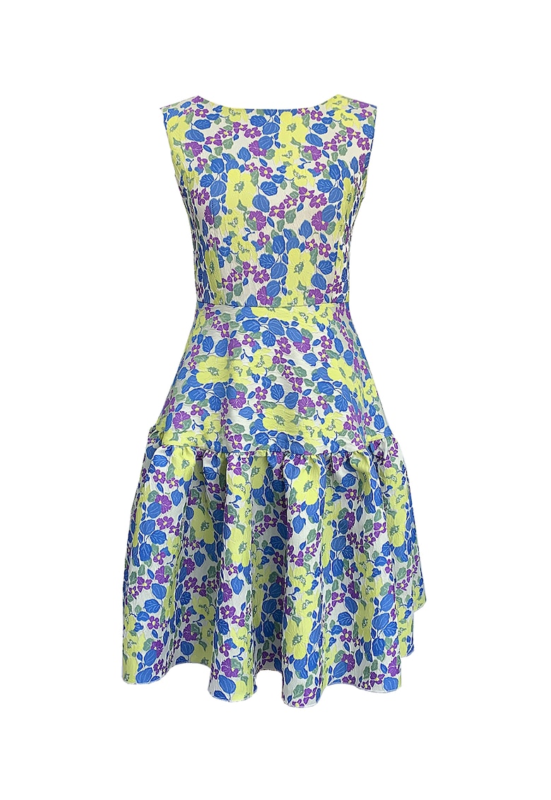 Rochie cu imprimeu floral si terminatie evazata Olivia - Verde/Lila/Albastru