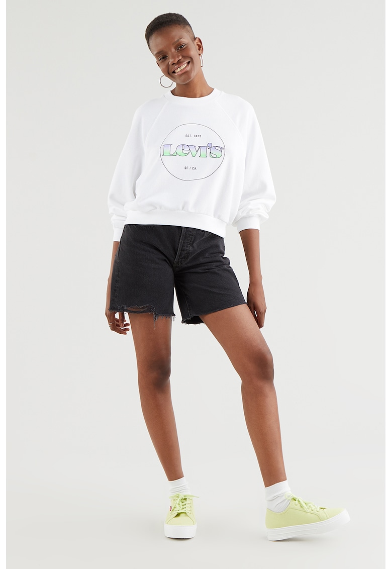 Bluza sport cu imprimeu logo si maneci raglan - Alb/Verde neon/Lila