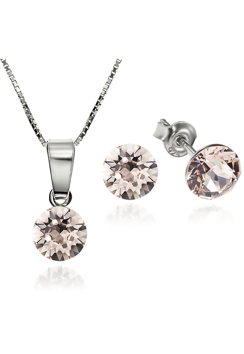 Set Argint 925 placat cu rodiu cu cristale Swarovski® Xirius 6mm Surub + Lant - Alb Rose