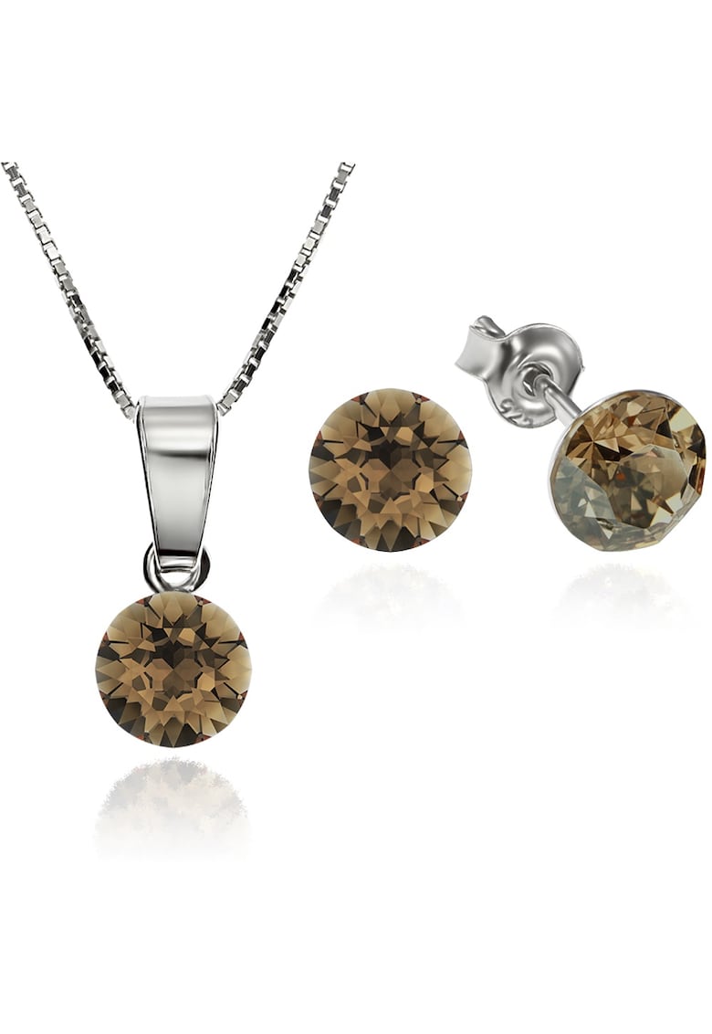 Set Argint 925 placat cu rodiu cu cristale Swarovski® Xirius 6mm Surub + Lant - Caramel