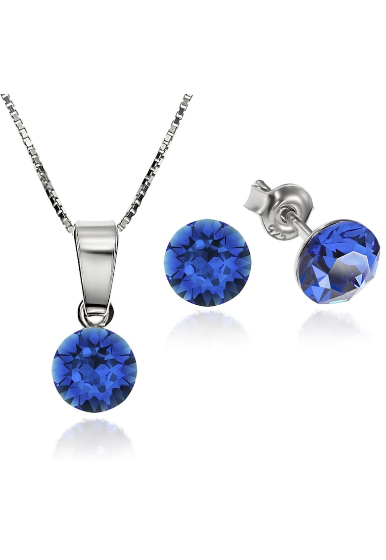 Set Argint 925 placat cu rodiu cu cristale Swarovski® Xirius Blue Capri 6mm Surub + Lant