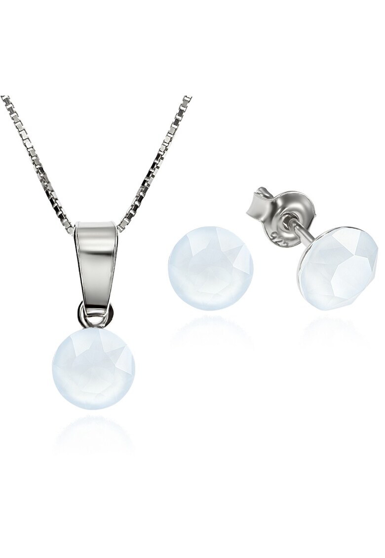 Set Argint 925 placat cu rodiu cu cristale Swarovski® Xirius Powder Blue 6mm Surub + Lant