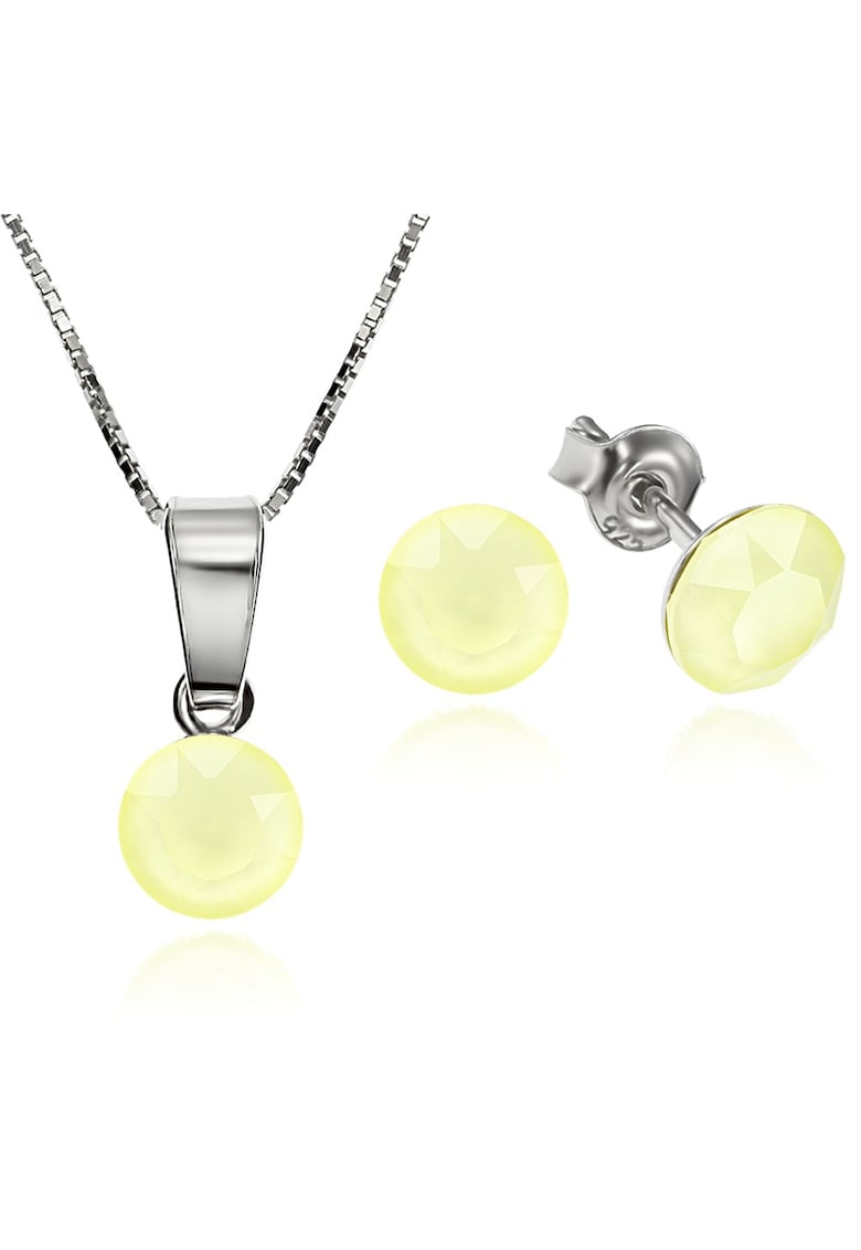 Set Argint 925 placat cu rodiu cu cristale Swarovski® Xirius 6mm Surub + Lant - Galben pal