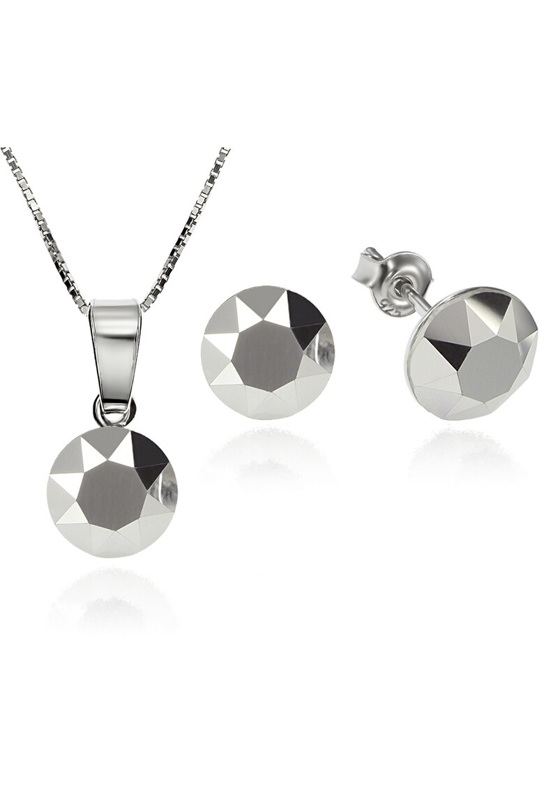 Set Argint 925 placat cu rodiu cu cristale Swarovski® Xirius 8mm + Lant - Argintiu