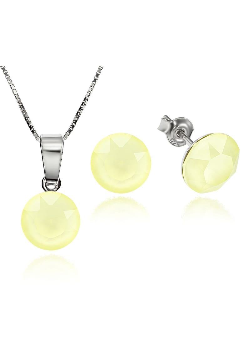 Set Argint 925 placat cu rodiu cu cristale Swarovski® Xirius Powder Yellow 8mm Surub + Lant