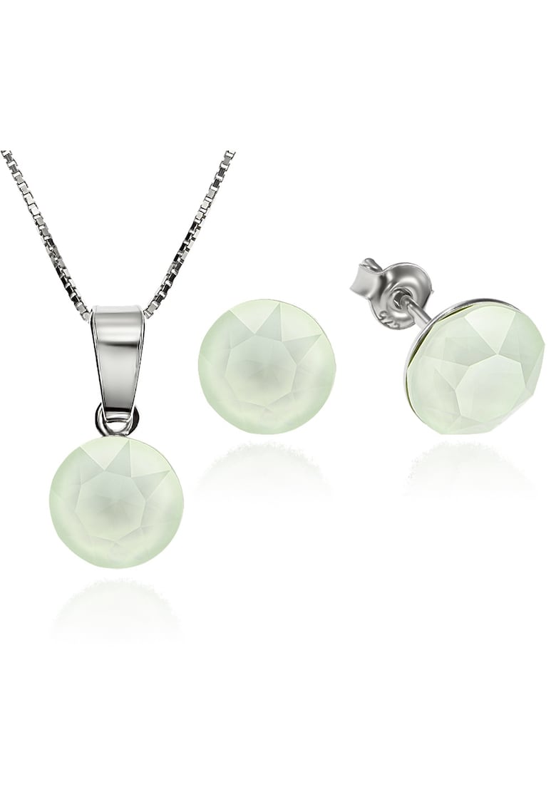 Set Argint 925 placat cu rodiu cu cristale Swarovski® Xirius Powder Green 8mm Surub + Lant