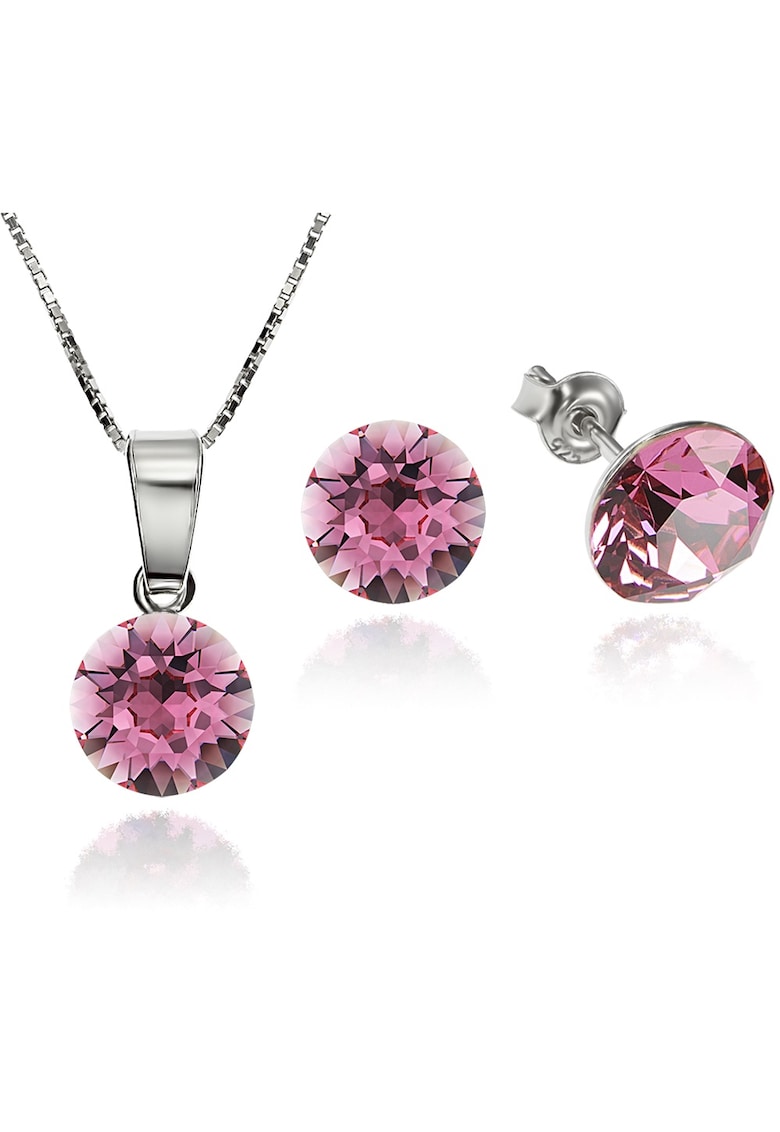 Set Argint 925 placat cu rodiu cu cristale Swarovski® Xirius Rose 8mm Surub + Lant