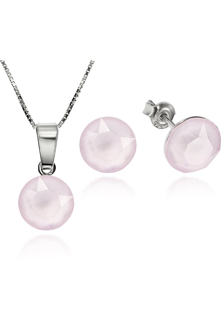 Set Argint 925 placat cu rodiu cu cristale Swarovski® Xirius Powder Rose 8mm Surub + Lant