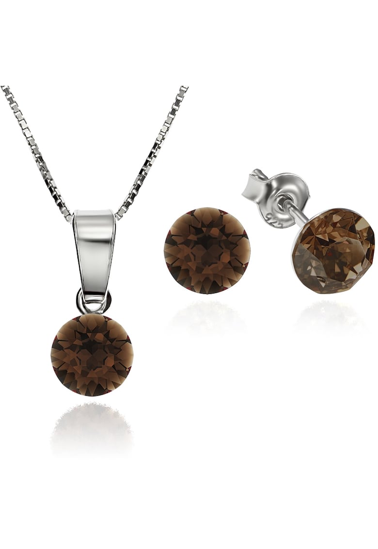 Set Argint 925 placat cu rodiu cu cristale Swarovski® Xirius 6mm Surub + Lant - Maro