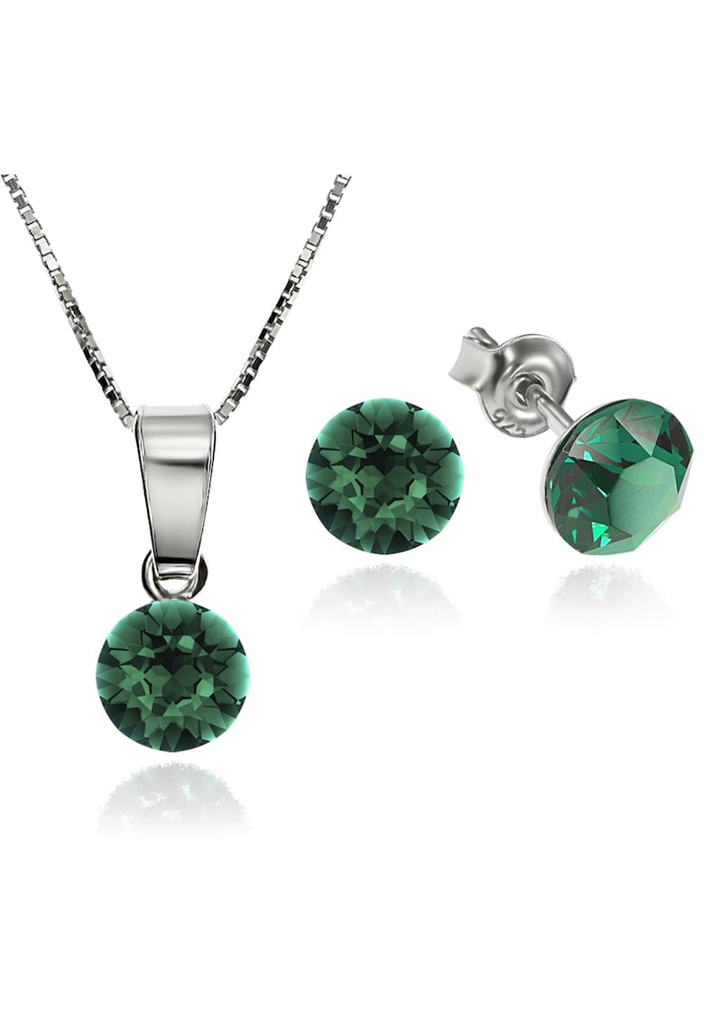 Set Argint 925 placat cu rodiu cu cristale Swarovski® Xirius Emerald 6mm Surub + Lant