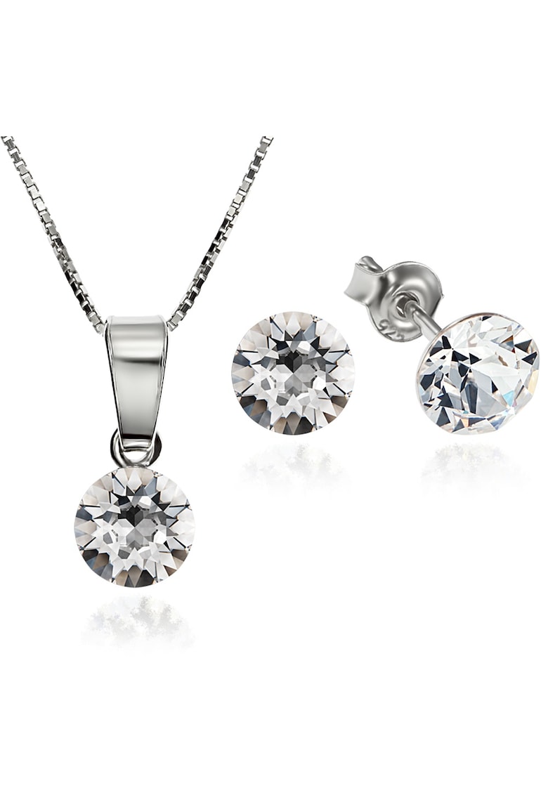 Set Argint 925 placat cu rodiu cu cristale Swarovski® Xirius 6mm Surub + Lant - Alb