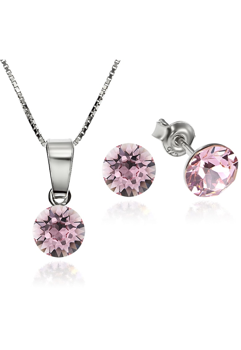 Set Argint 925 placat cu rodiu cu cristale Swarovski® Xirius Light Rose 6mm Surub + Lant
