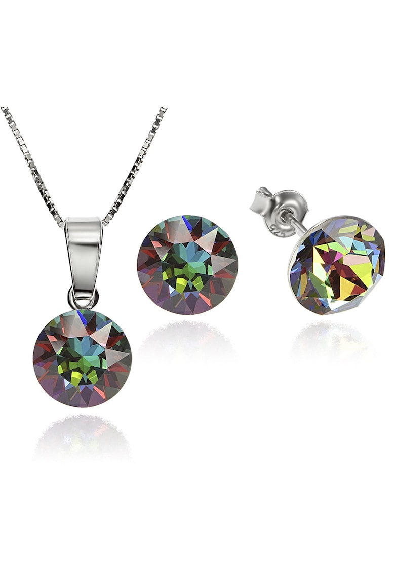 Set Argint 925 placat cu rodiu cu cristale Swarovski® Xirius Vitrail Medium 8mm Surub + Lant