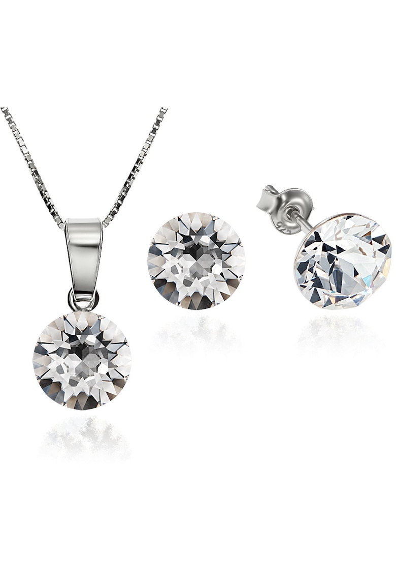 Set Argint 925 placat cu rodiu cu cristale Swarovski® Xirius Crystal Clear 8mm Surub + Lant