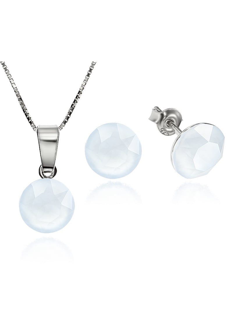 Set Argint 925 placat cu rodiu cu cristale Swarovski® Xirius Powder Blue 8mm Surub + Lant