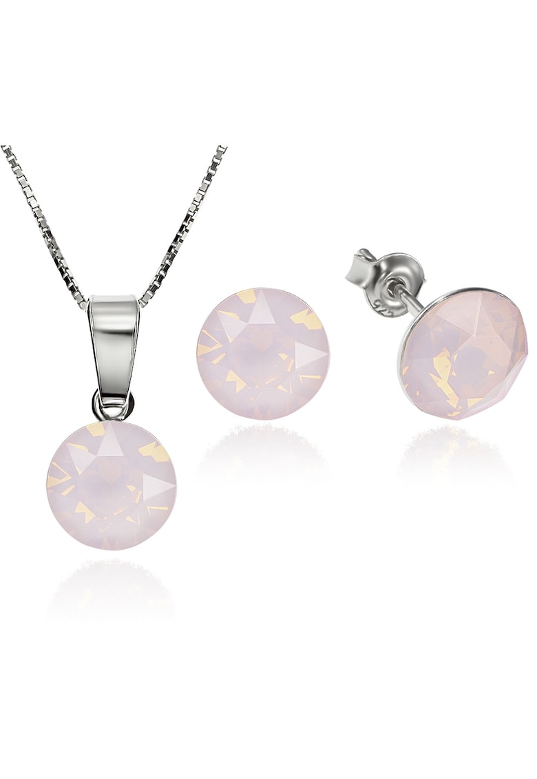 Set Argint 925 placat cu rodiu cu cristale Swarovski® Xirius Opal Rose 8mm Surub + Lant