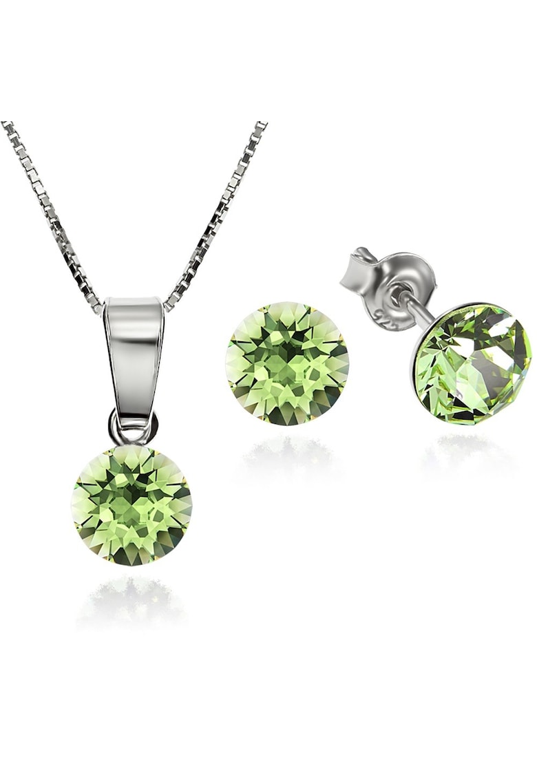 Set Argint 925 placat cu rodiu cu cristale Swarovski® Xirius 6mm Surub + Lant - verde crud