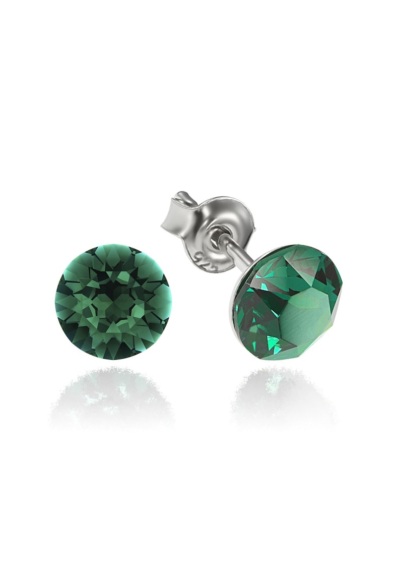 Cercei Argint 925 placat cu rodiu cu cristale Swarovski® Xirius 6mm - Verde inchis