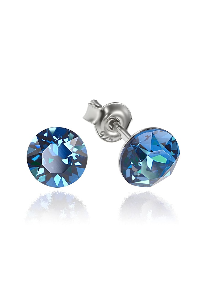 Cercei Argint 925 placat cu rodiu cu cristale Swarovski® Xirius 6mm - Albastru inchis