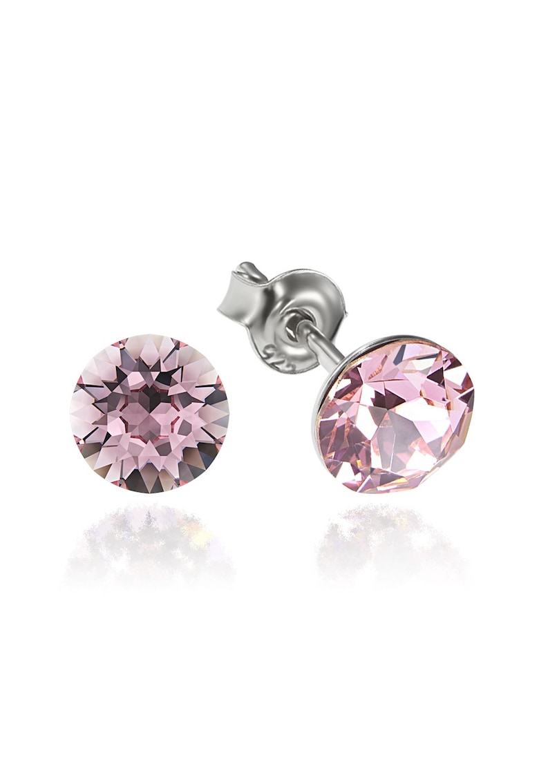 Cercei Argint 925 placat cu rodiu cu cristale Swarovski® Xirius 6mm - Roz deschis