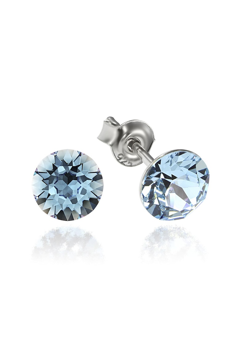 Cercei Argint 925 placat cu rodiu cu cristale Swarovski® Xirius 6mm - Albastru aquamarin