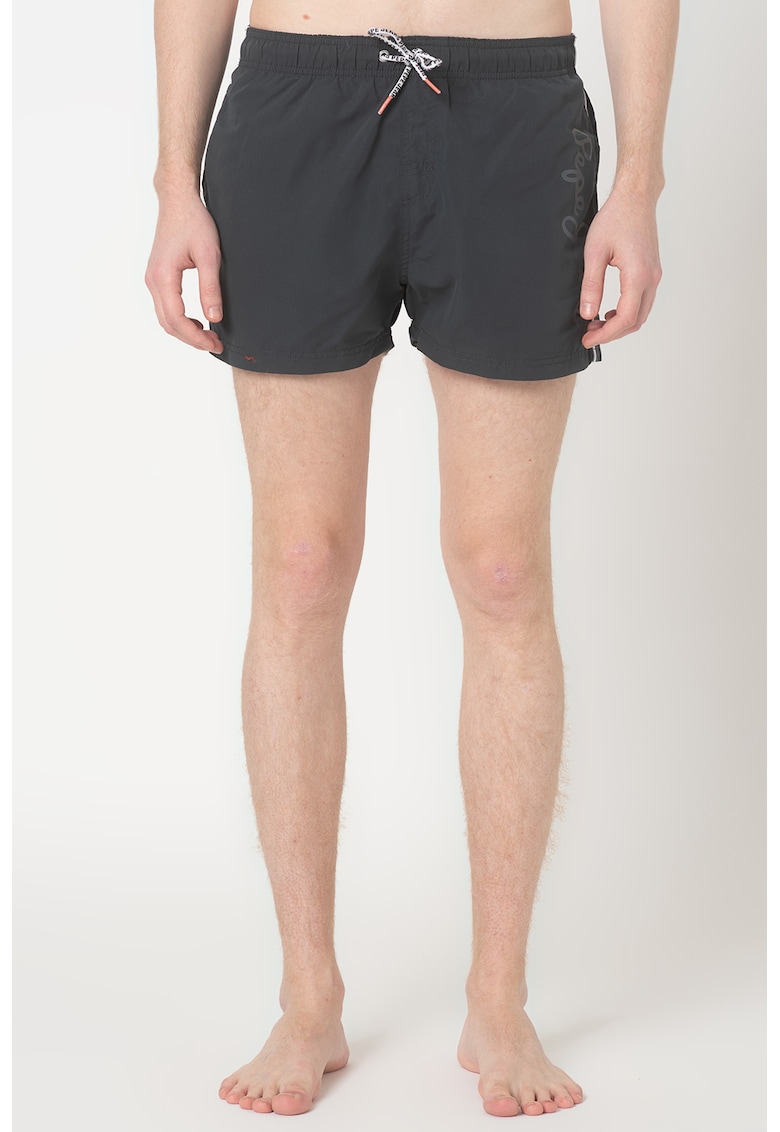 Pantaloni scurti de baie cu talie ajustabila New Brian - Alb/Gri carbune