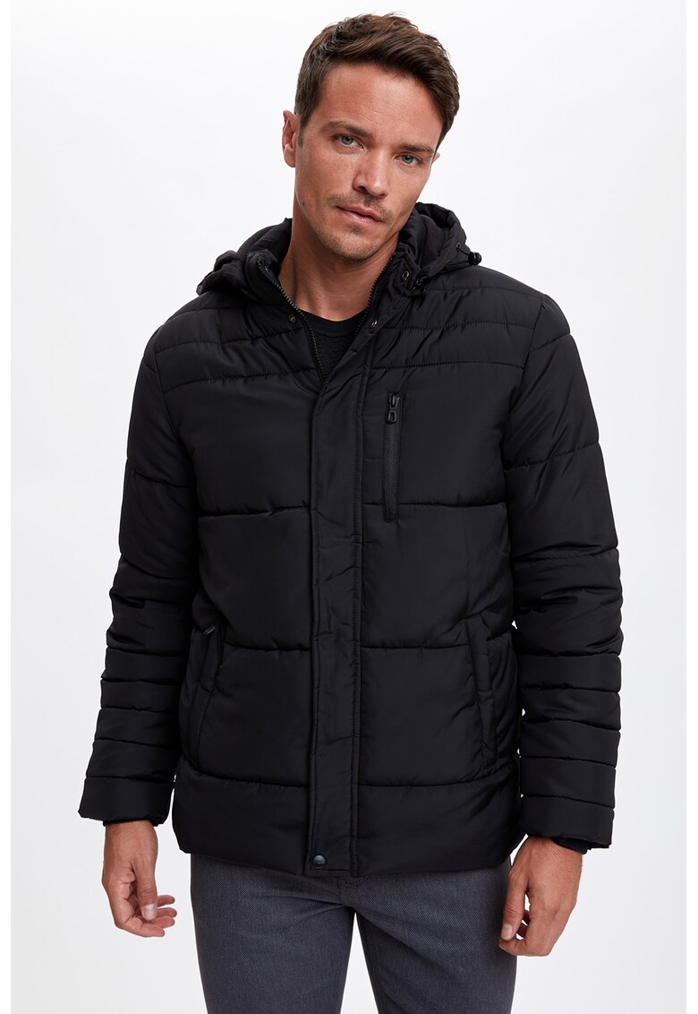 Jacheta slim fit cu vatelina si gluga
